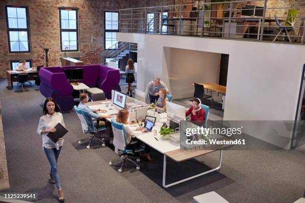 people working in big modern office - cubicles imagens e fotografias de stock