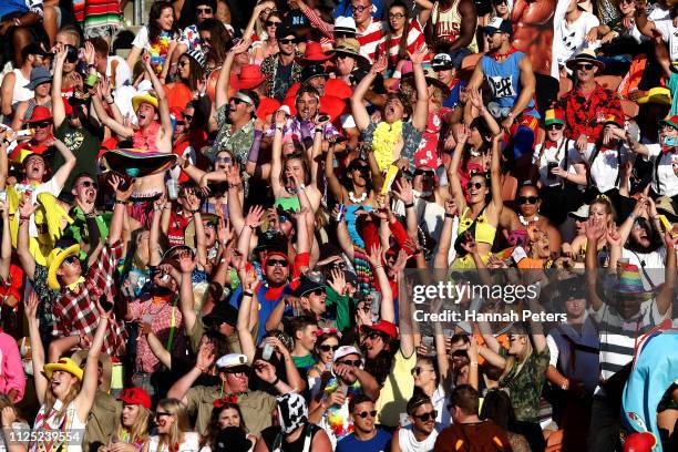 Fans show their support during day two of the 2019 Hamilton Sevens at FMG Stadium on January 27, 2019 in Hamilton, New Zealand.