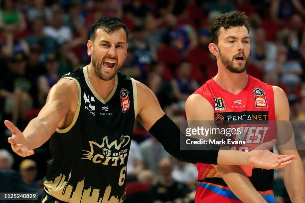 Andrew Bogut of the Kings reacts during the round 15 NBL match between the Sydney Kings and the Perth Wildcats at Qudos Bank Arena on January 27,...