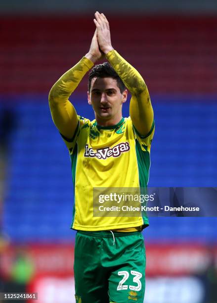 Kenny McLean of Norwich City applauds the crowd after the Sky Bet Championship match between Bolton Wanderers and Norwich City at University of...