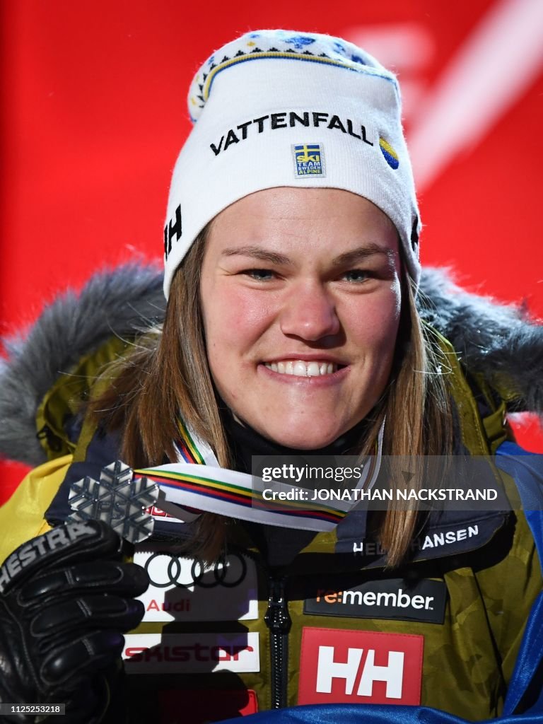 Silver medalist Sweden's Anna Swenn Larsson poses during the medal ...