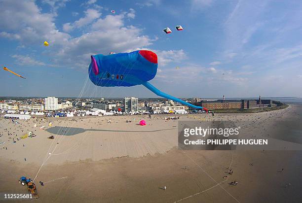 People look at the world's biggest kite flying on April 19 during the International Kite Festival in Berck-sur-Mer, northern France. This 25th...