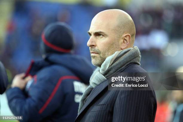 Cagliari's president Tommaso Giulini looks on during the Serie A match between Cagliari and Parma Calcio at Sardegna Arena on February 16, 2019 in...