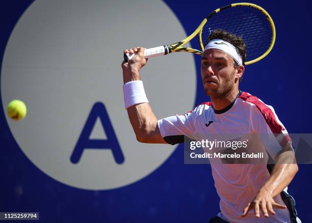 Marco Cecchinato of Italy takes a forehand shot during a semifinal match against Guido Pella of Argentina as part of Argentina Open ATP 250 2019 at...