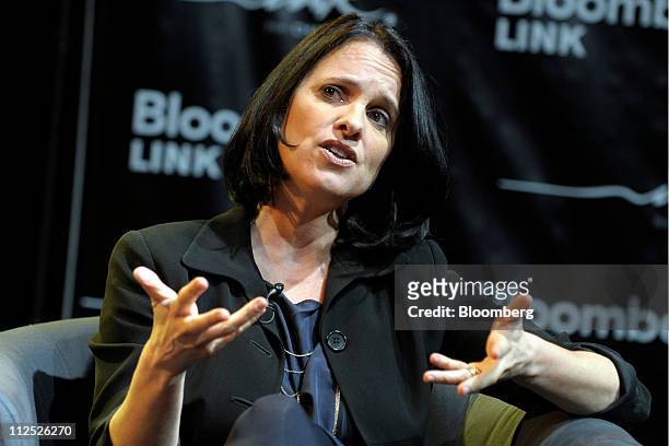 Ali Wing, founder and chief executive officer of Giggle, speaks at Bloomberg Link Empowered Entrepreneur Summit in New York, U.S., on Thursday, April...