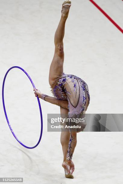 Individual rhythmic gymnast Valerie Romenski of France performs during the 2019 Alina Kabaeva Gazprom Champions Cup at Moscow's Luzhniki Sports...