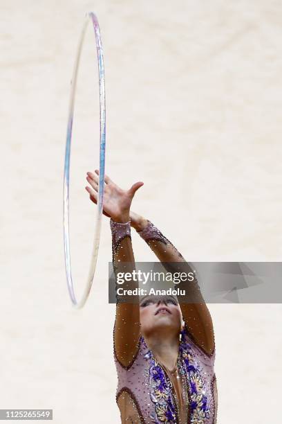 Individual rhythmic gymnast Valerie Romenski of France performs during the 2019 Alina Kabaeva Gazprom Champions Cup at Moscow's Luzhniki Sports...