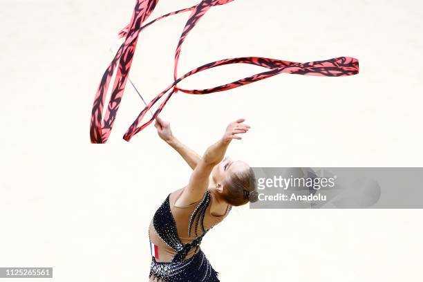 Individual rhythmic gymnast Valerie Romenski of France performs during the 2019 Alina Kabaeva Gazprom Champions Cup at Moscow's Luzhniki Sports...