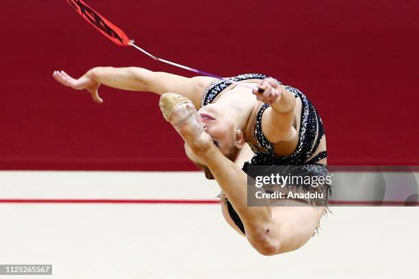 Individual rhythmic gymnast Valerie Romenski of France performs during the 2019 Alina Kabaeva Gazprom Champions Cup at Moscow's Luzhniki Sports...