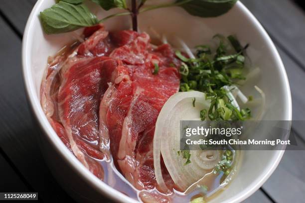 Food shot of Pho Tai - Pho with Thin Slices of Beef at Moi Vietnam Cuisine in Central. 12DEC11
