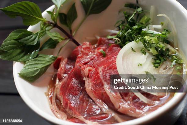 Food shot of Pho Tai - Pho with Thin Slices of Beef at Moi Vietnam Cuisine in Central. 12DEC11