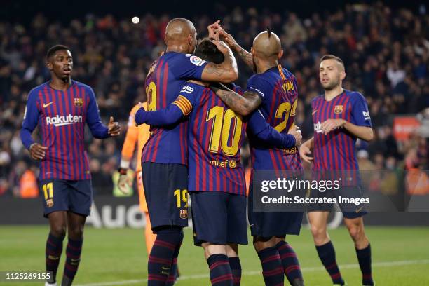 Ousmane Dembele of FC Barcelona, Kevin Prince Boateng of FC Barcelona, Lionel Messi of FC Barcelona, Arturo Vidal of FC Barcelona celebrate goal...