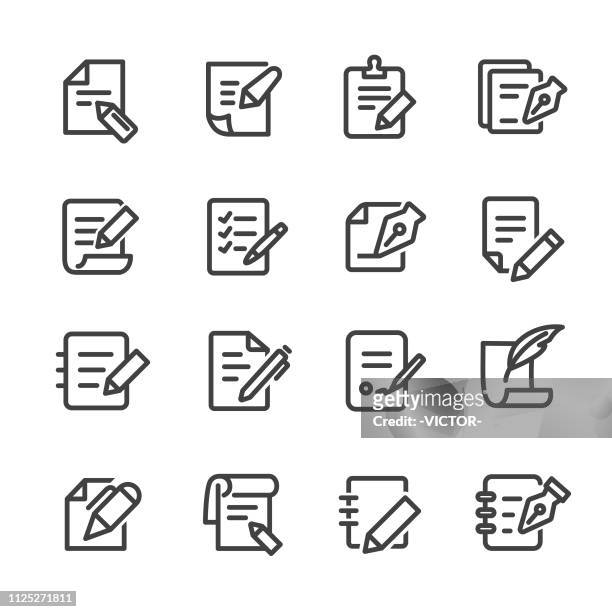 stift und papier ikonen - line serie - contract stock-grafiken, -clipart, -cartoons und -symbole