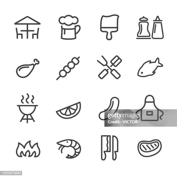 stockillustraties, clipart, cartoons en iconen met bbq-pictogrammen - line serie - barbecue