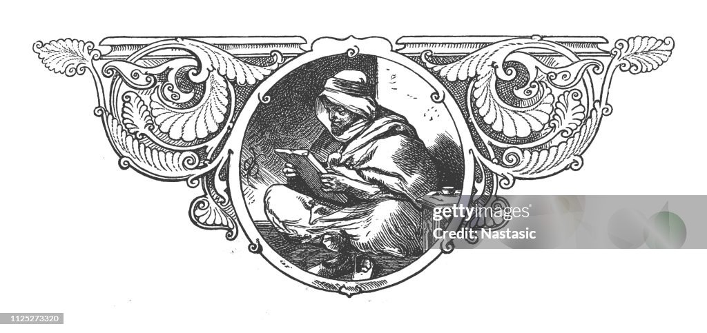 Pensive Arab scholar reading
