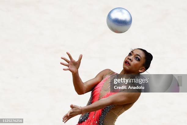 Individual rhythmic gymnast Celia Joseph - Noel of France performs during the 2019 Alina Kabaeva Gazprom Champions Cup at Moscow's Luzhniki Sports...