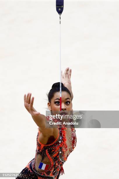 Individual rhythmic gymnast Celia Joseph -Noel of France performs during the 2019 Alina Kabaeva Gazprom Champions Cup at Moscow's Luzhniki Sports...