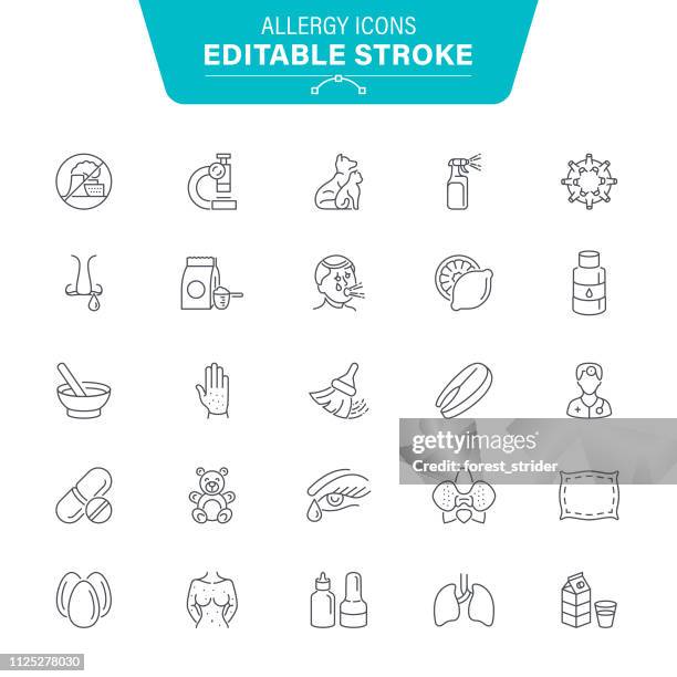 illustrazioni stock, clip art, cartoni animati e icone di tendenza di icone della linea allergica - allergia