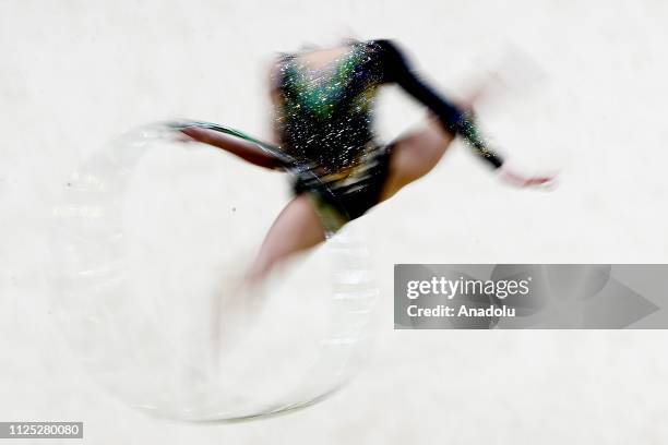 Russian individual rhythmic gymnast Yekaterina Selezneva performs during the 2019 Alina Kabaeva Gazprom Champions Cup at Moscow's Luzhniki Sports...