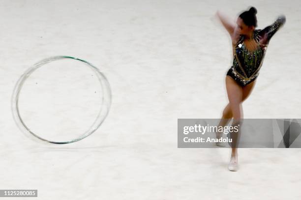 Russian individual rhythmic gymnast Yekaterina Selezneva performs during the 2019 Alina Kabaeva Gazprom Champions Cup at Moscow's Luzhniki Sports...