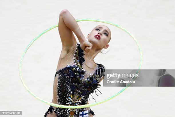 Individual rhythmic gymnast Rebecca Gergalo of Finland performs during the 2019 Alina Kabaeva Gazprom Champions Cup at Moscow's Luzhniki Sports...