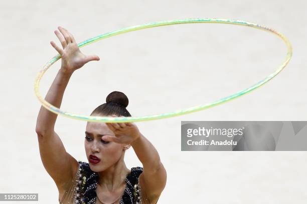 Individual rhythmic gymnast Rebecca Gergalo of Finland performs during the 2019 Alina Kabaeva Gazprom Champions Cup at Moscow's Luzhniki Sports...