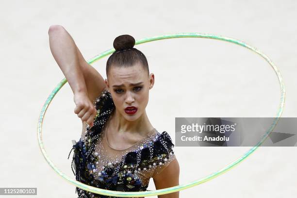 Individual rhythmic gymnast Rebecca Gergalo of Finland performs during the 2019 Alina Kabaeva Gazprom Champions Cup at Moscow's Luzhniki Sports...