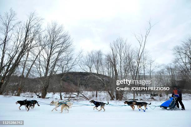 Massachusetts Musher Bailey Vitello and his team make their way through the 30-mile race course during the second annual Blue Mountain Sled Dog and...