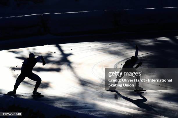 Odin By Farstad of Norway and Jeremias Marx of Germany competes during the Men Neo Senior 500M sprint race Day two of Junior World Cup Speed Skating...