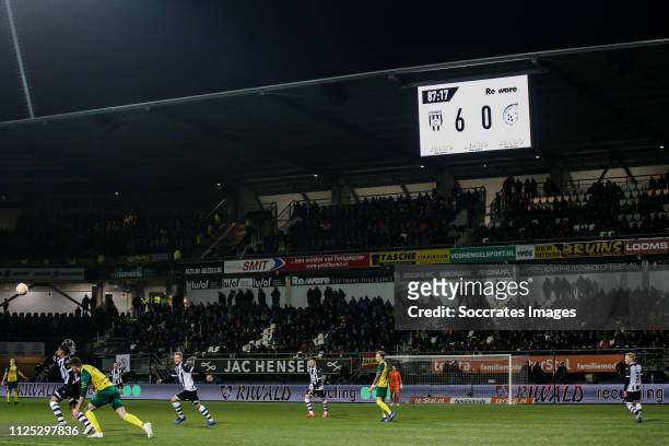 Scorebord with 6-0 on the board during the Dutch Eredivisie match between Heracles Almelo v Fortuna Sittard at the Polman Stadium on February 16,...