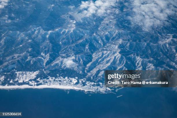 higashidori and rokkasho villages in aomori prefecture in japan daytime aerial view from airplane - higashidori stock pictures, royalty-free photos & images