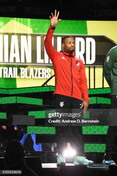 Damian Lillard of the Portland Trail Blazers is introduced before the 2019 Mtn Dew 3-Point Contest as part of the State Farm All-Star Saturday Night...