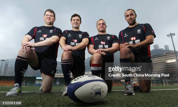 Stephen Nolan, Thomas Bolland, Ian Ridgway and Lachlan Chubb, new-look front row for HK's Asian 5 Nations rugby campaign at the Hong Kong Football...