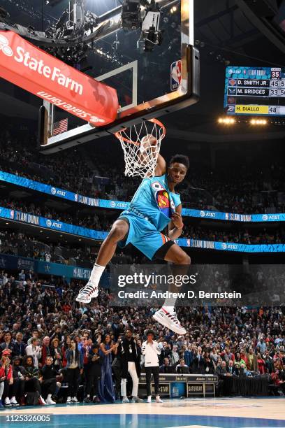 Hamidou Diallo of the Oklahoma City Thunder dunks the ball during the 2019 AT&T Slam Dunk Contest as part of the State Farm All-Star Saturday Night...