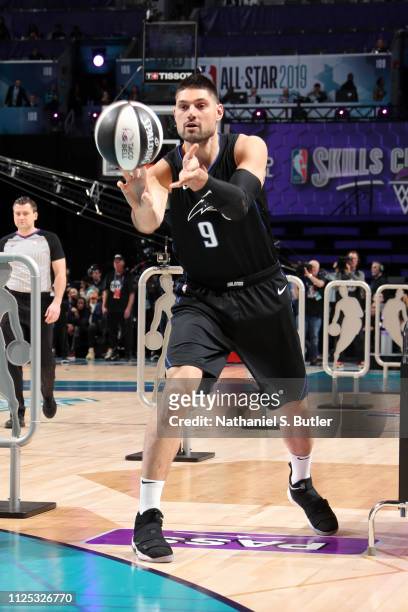 Nikola Vucevic of the Orlando Magic passes the ball during the 2019 Taco Bell Skills Challenge as part of the State Farm All-Star Saturday Night on...