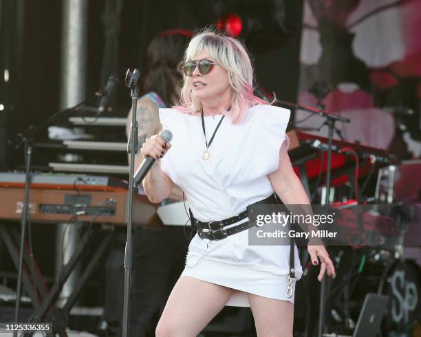 Debbie Harry of Blondie performs in concert during the sold out inaugural KAABOO Cayman Festival at Seven Mile Beach on February 15, 2019 in Grand...