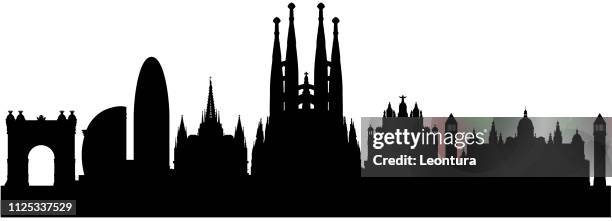 illustrations, cliparts, dessins animés et icônes de skyline de barcelone (tous les bâtiments sont complètes et mobile) - sagrada familia