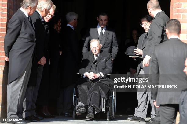 Grand Duke Jean of Luxembourg, in a wheelchair, pictured during the funeral service for Princess Alix of Luxembourg, at the Saint-Pierre church in...