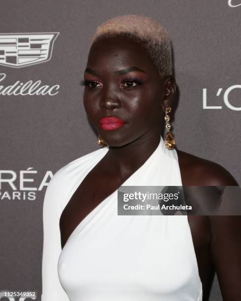 Model Nyakim Gatwech attends the Entertainment Weekly Pre-SAG party at Chateau Marmont on January 26, 2019 in Los Angeles, California.