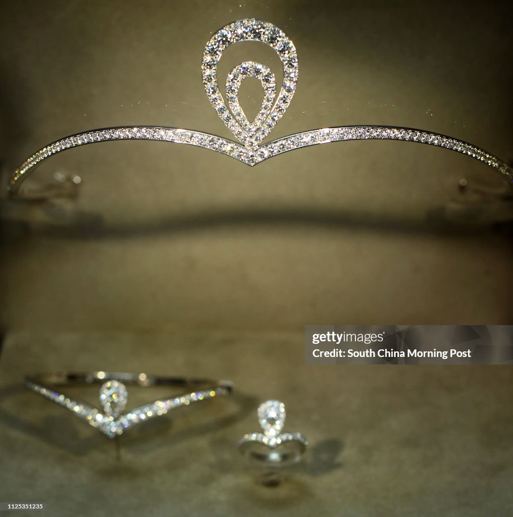 The "Josephine Aigrette Tiara" displays in the Chaumet exhibition at ICC, Central.12JUN12