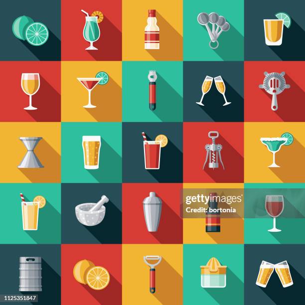 ilustraciones, imágenes clip art, dibujos animados e iconos de stock de conjunto de iconos de bartending - barrel