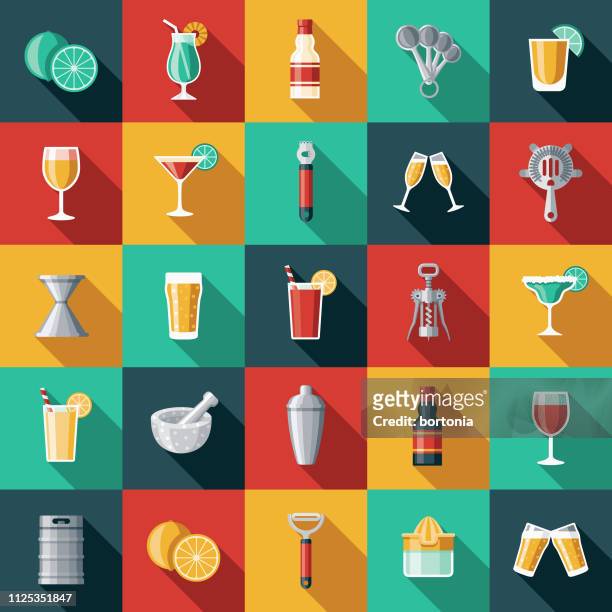 ilustrações, clipart, desenhos animados e ícones de conjunto de ícones de barman - abridor de garrafa