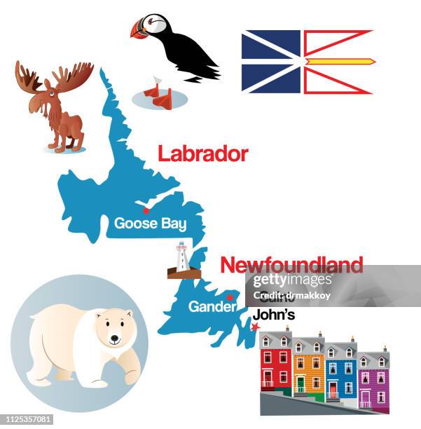 newfoundland and labrador map - newfoundland island stock illustrations