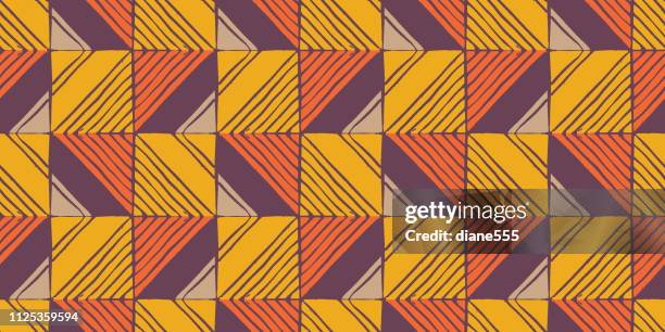 abstract mid century seamless border pattern - yellow triangle background stock illustrations