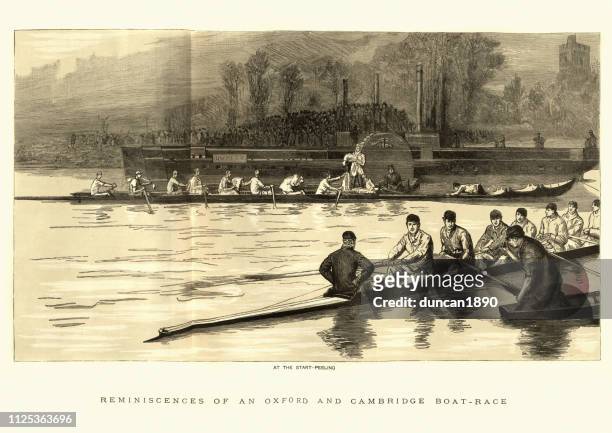 the boat race, oxford vs. cambridge, 19th century - archival sports stock illustrations