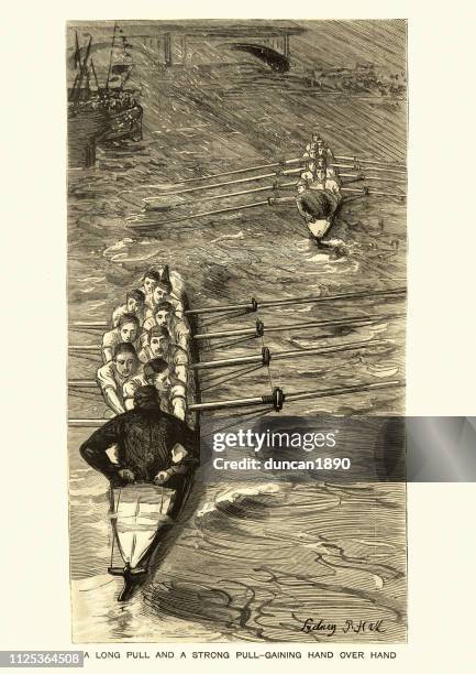 the boat race, oxford vs. cambridge, 19th century - archival sports stock illustrations