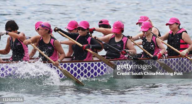 Dragon Abreast Hong Kong in action during Lee Kum Kee 8th International Dragon Boat Federation Club Crew World Championships at Victoria Harbour,...