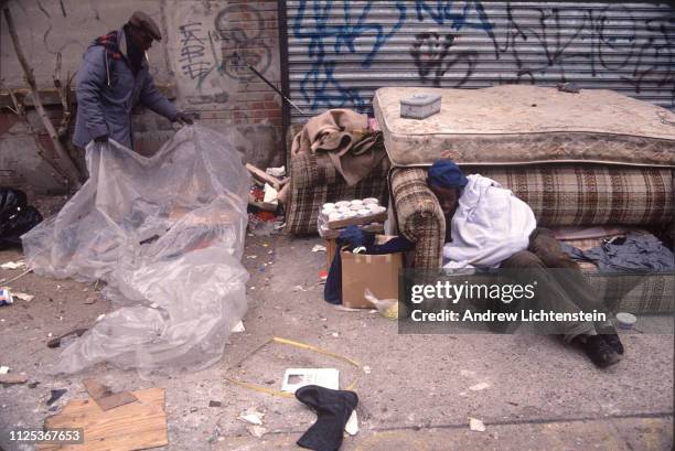 Troutman street in Bushwick was an open drug and prostitution market where arctics frequently shot up heroin or smoked crack in 1991 in Brooklyn, New...