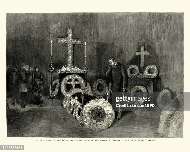 prince of wales before coffin of his brother prince leopold - prince leopold duke of albany stock illustrations