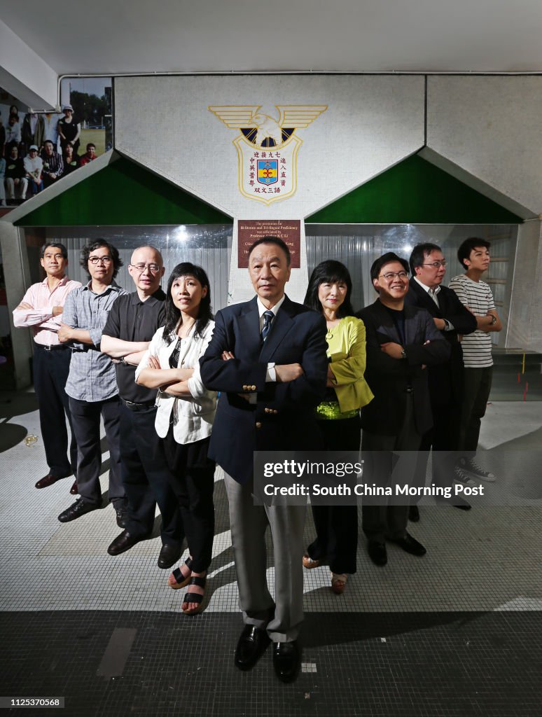 Farewell to New Method College. Group Portrait of famous alumni: from left to right: former Police Commissioner Tang King-shing, CUHK media professor Eric Ma Kit-wai, Asiaweek chief editor Yau Lop-poon, medical professional Eliza Yang, veteran journalist